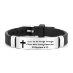 Bracelet homme en caoutchouc noir avec plaque en acier inoxydable