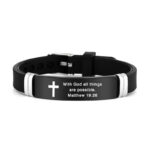 Bracelet homme en caoutchouc noir gravé d'un verset biblique