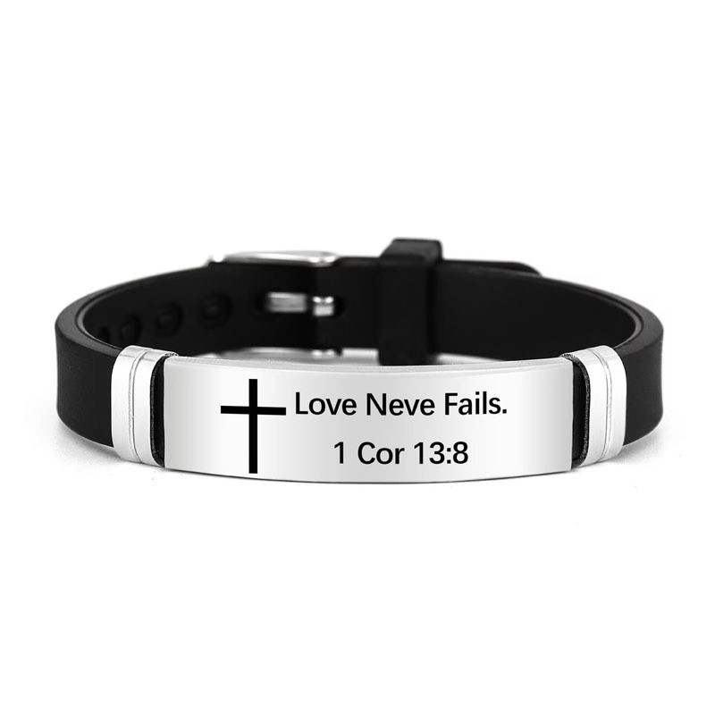 Bracelet homme en caoutchouc noir avec plaque en acier inoxydable