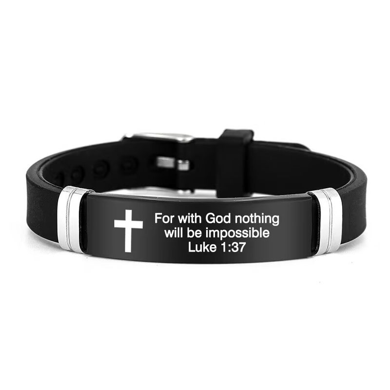 Bracelet homme en caoutchouc noir gravé d'un verset biblique