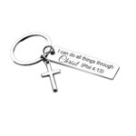 Porte-clés en acier inoxydable – Verset biblique et croix